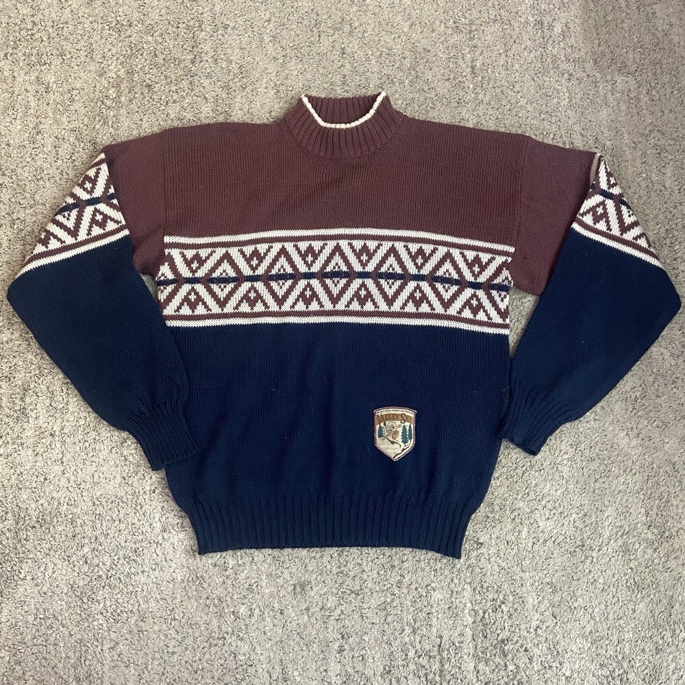 McGregor Knit Men's Sweater Large Pullover Valley Ski Blue Maroon